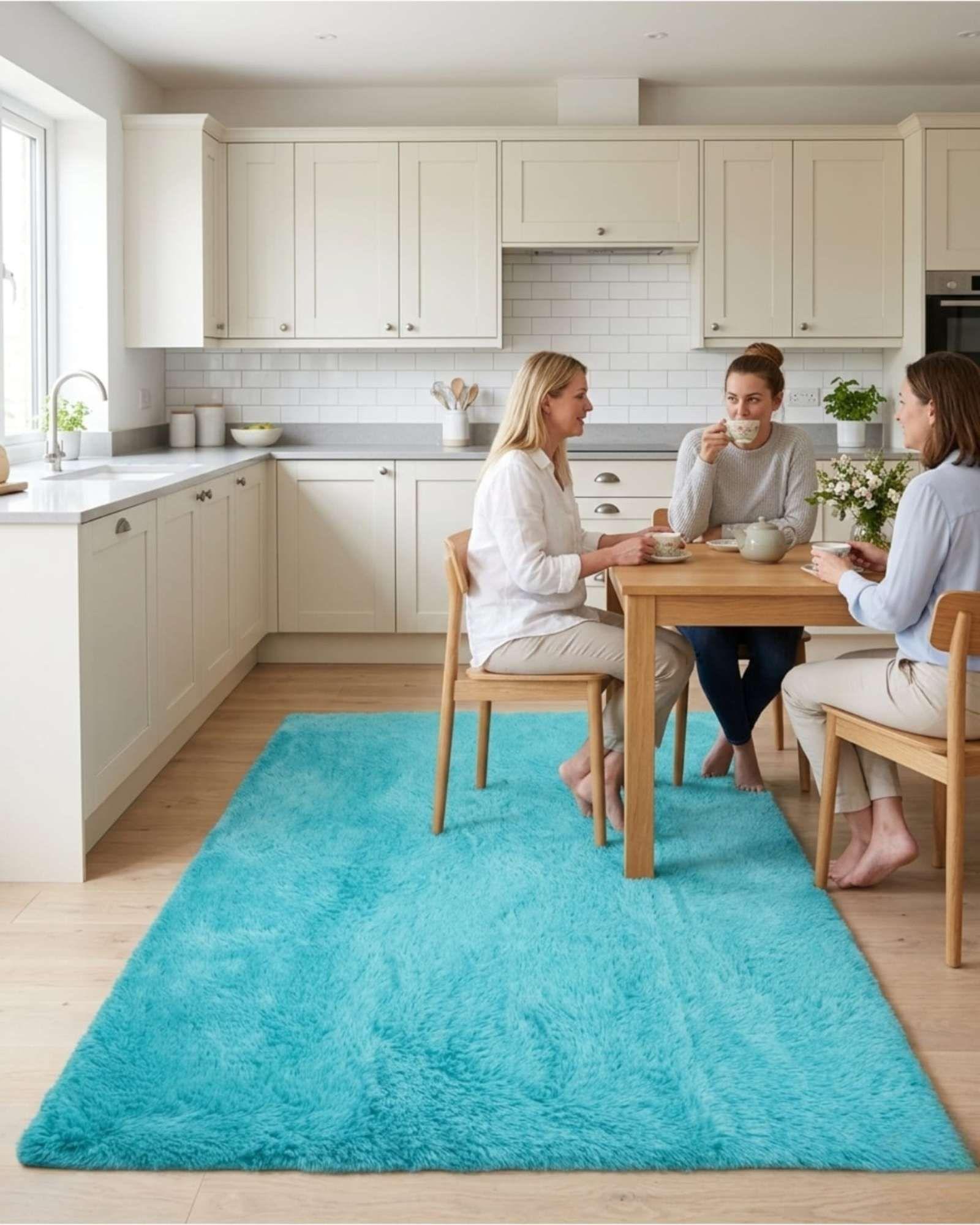 Alfombra Shaggy Peluda Extra Suave VERANO / INVIERNO 240 x 200 cm Celeste-2