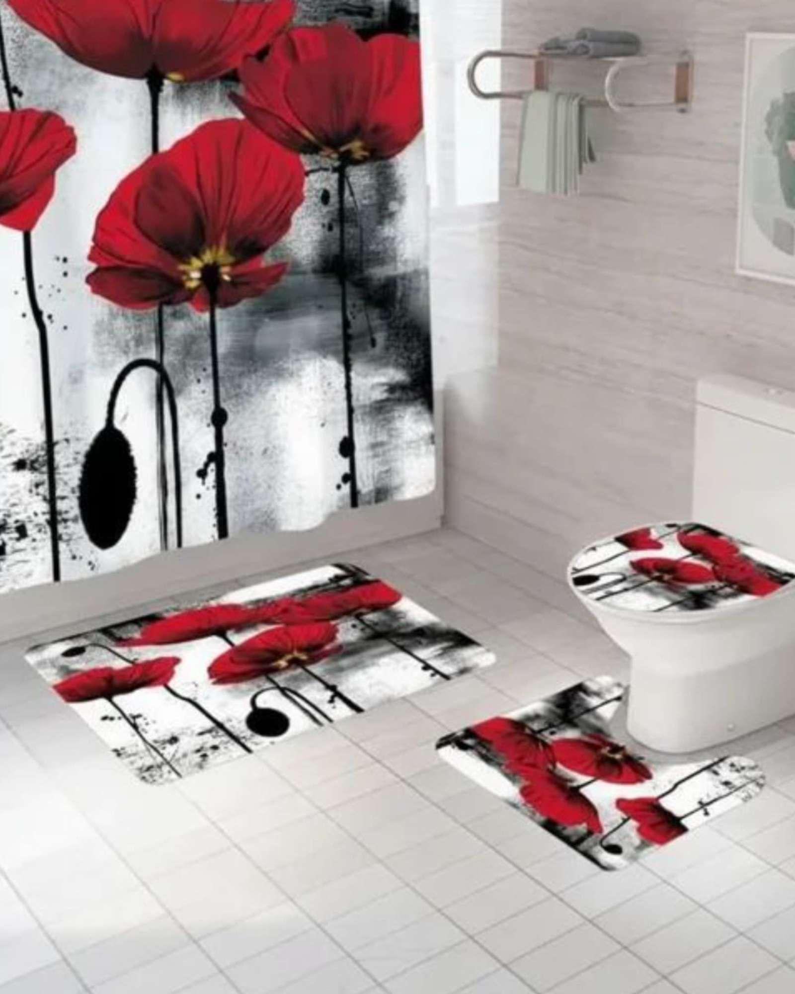 Set de baño 5 piezas Cortina mas Alfombras mas forro de ducha  -12-2