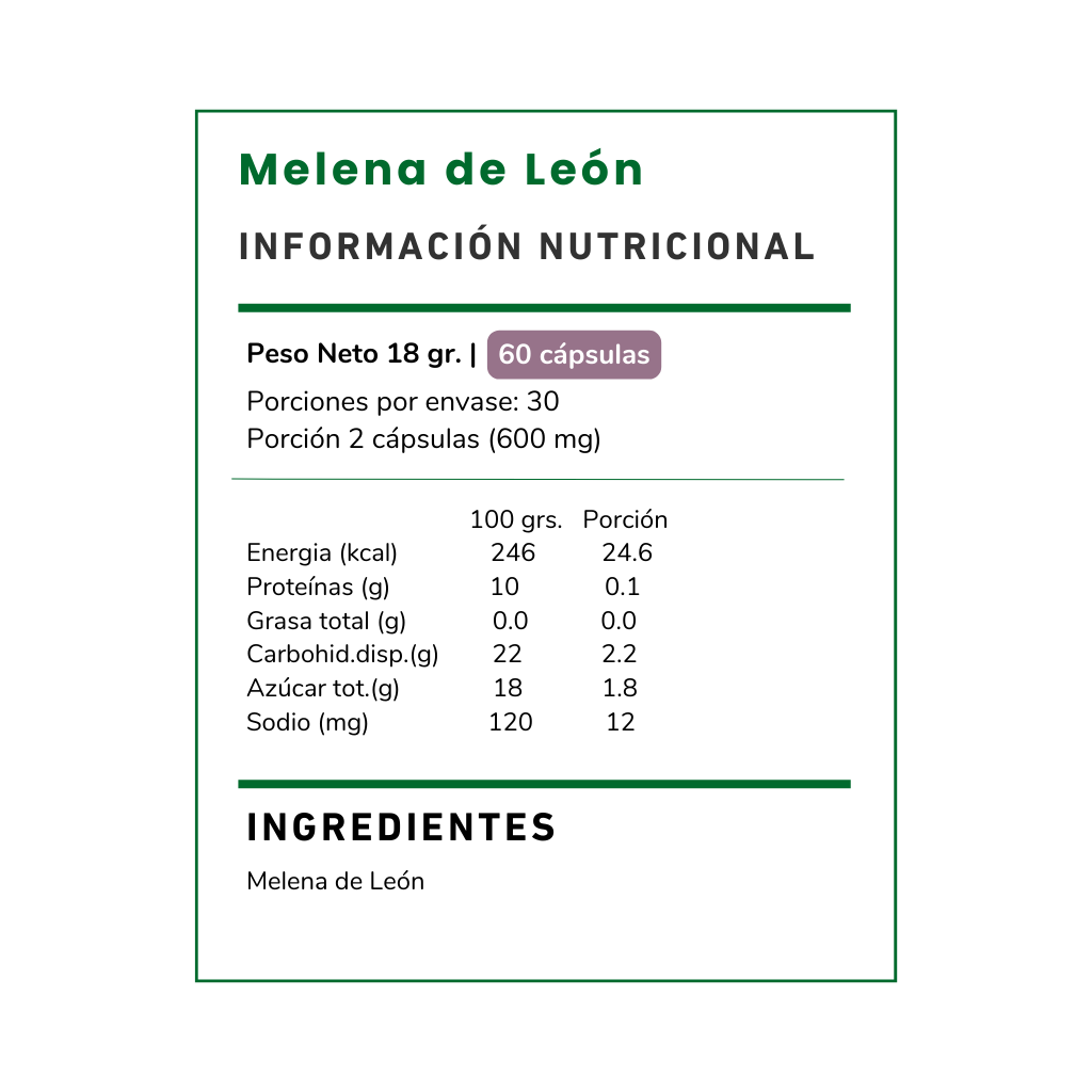 Melena de Leon Suplemento 300 mg - 60 cápsulas-1