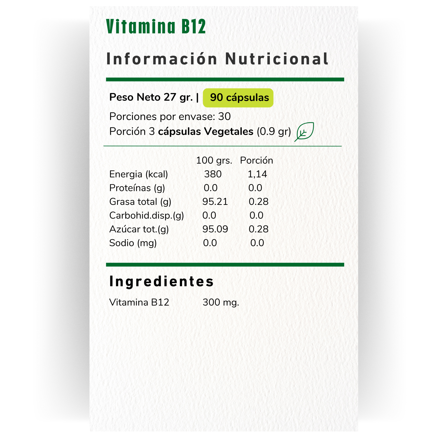 2 X VITAMINA B12 300MG 90 CAPSULAS VEGETALES VITAMINA GREEN-1