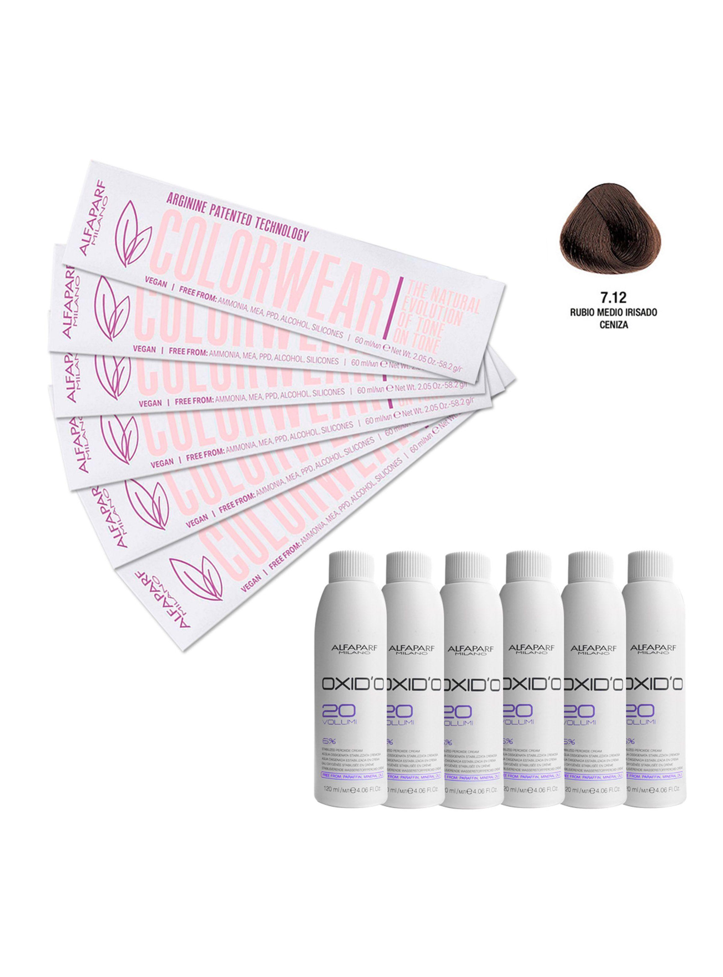 Kit 6 Tintura Vegana Color Wear N°7.12 Alfaparf + 6 agua 20V-1