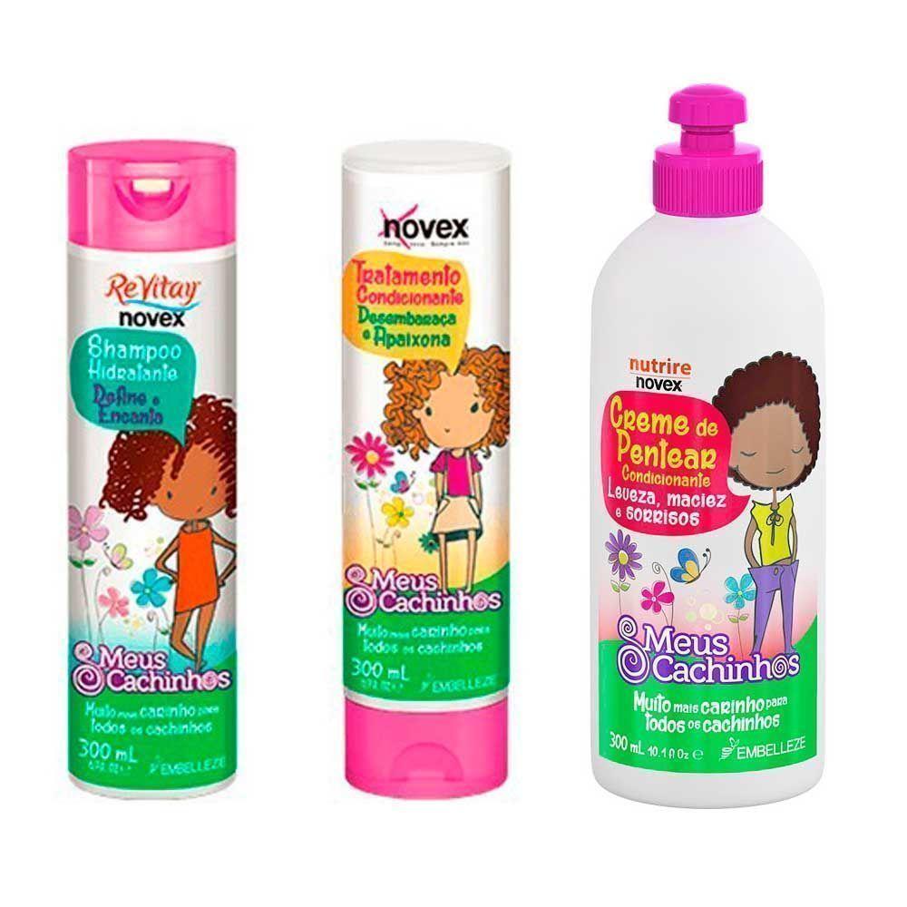Kit shampoo y acondicionador + crema peinar pelo crespo niños Novex-0
