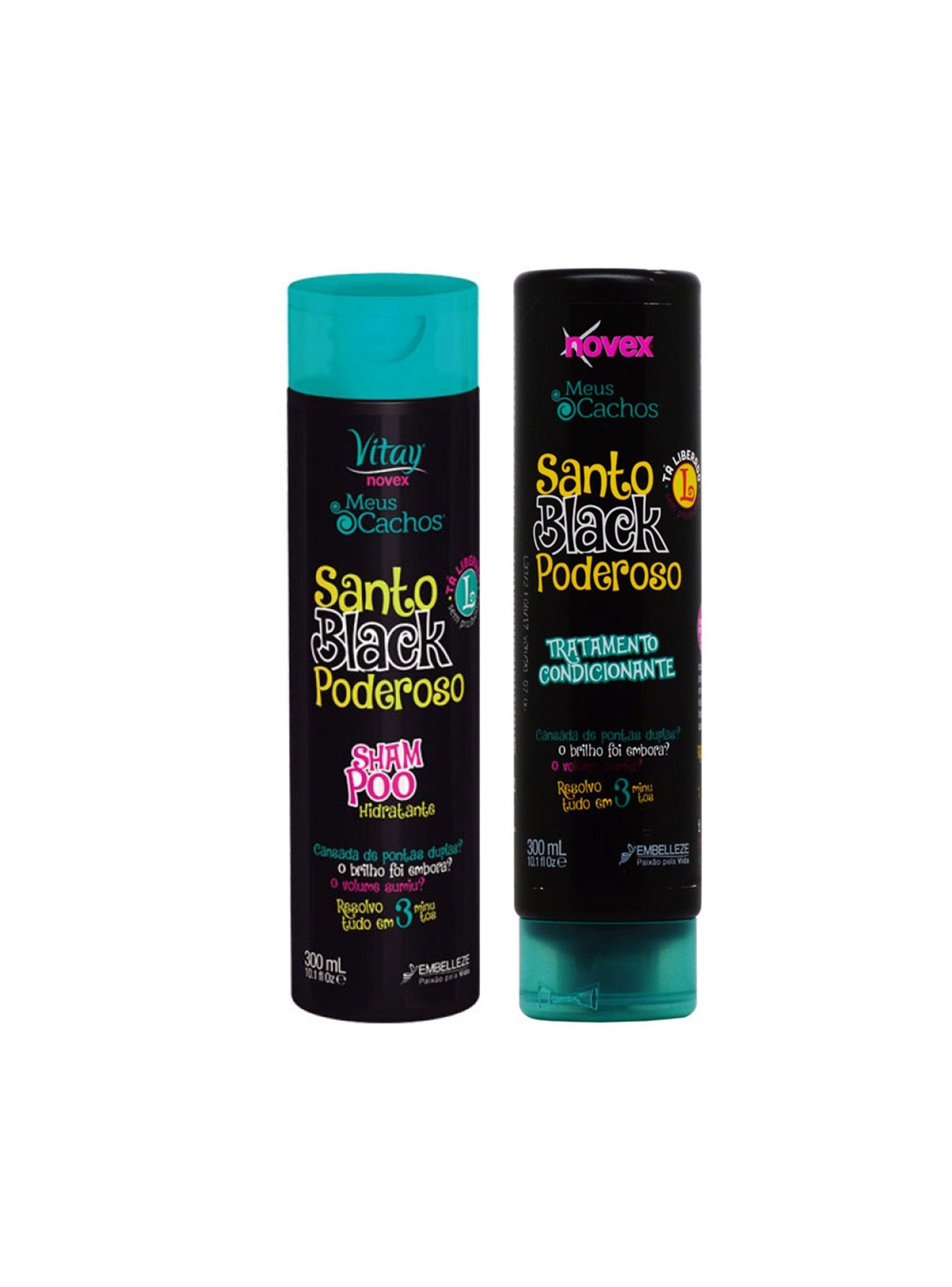 Kit shampoo acondicionador rulos crespos Novex Santo Black-0