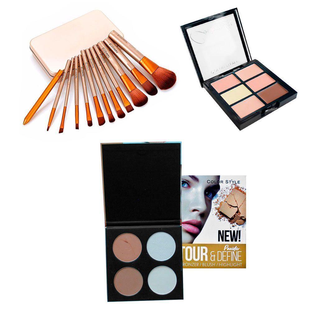 Kit paleta de maquillaje Contorno + Correctores + Set de 12 brochas-0