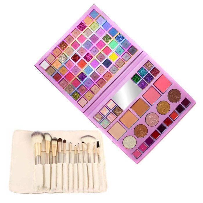 Paleta maquillaje grande sombras labial 12 brochas maquillaje-0