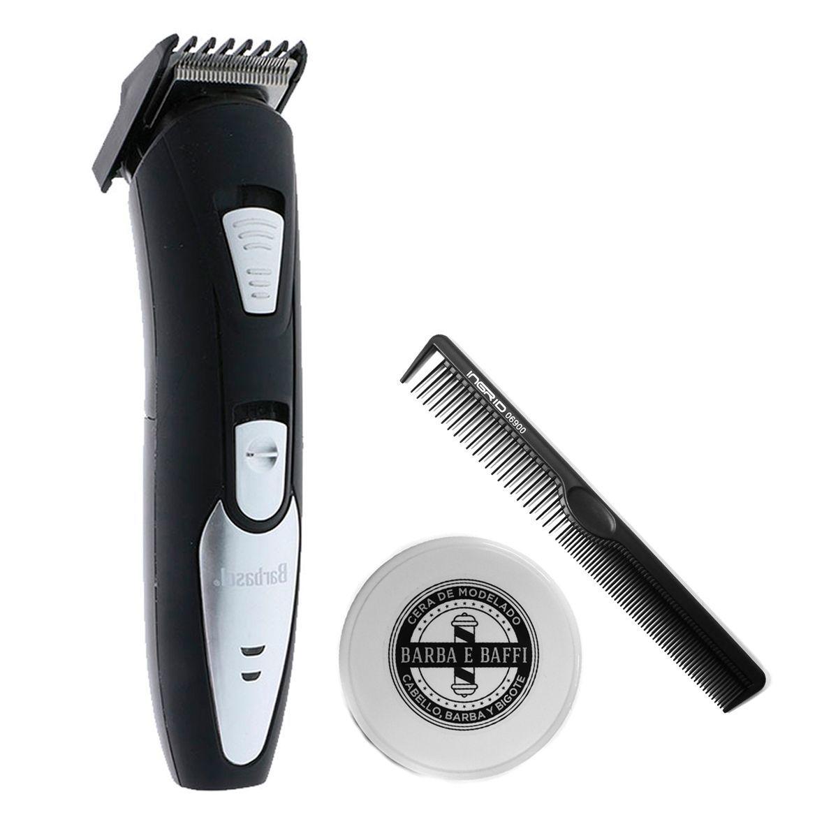 Afeitadora cortadora barba USB Barbasol peineta y cera Olio-0