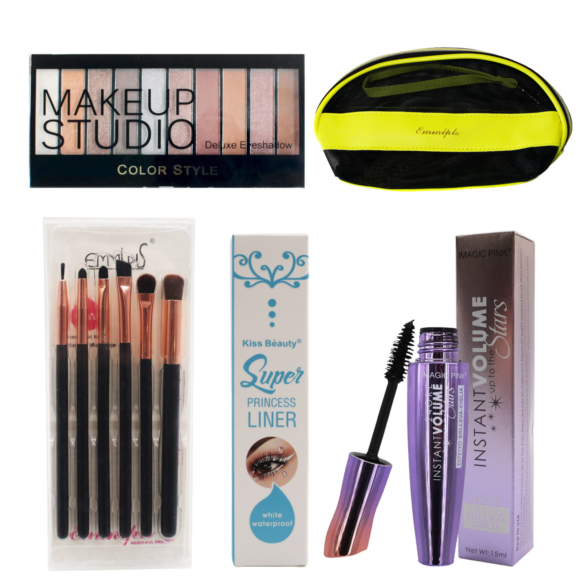 Mascara pestañas XXL + delineador + brochas sombras y bolso-0