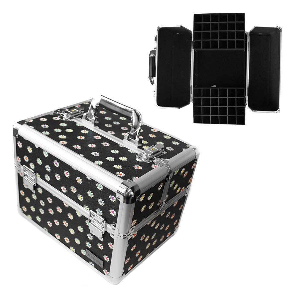 Maleta manicure o maquillaje Negro/Flores 22x32x26-2