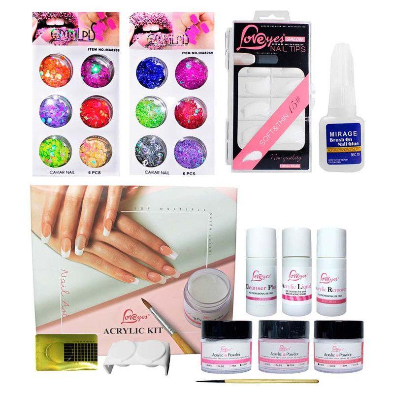 Kit uñas acrílicas tips pegamento y decoraciones CVL -0