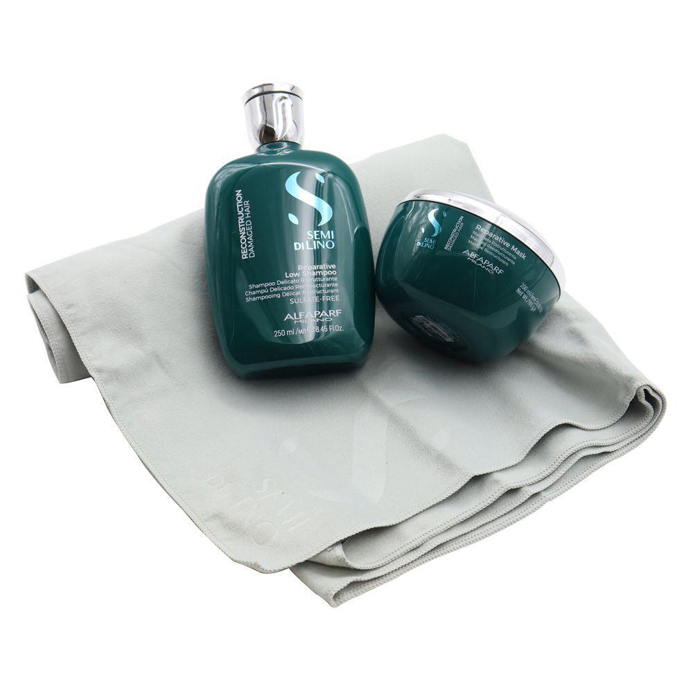 Kit pelo dañado reconstrucción shampoo mascara toalla Alfaparf-1