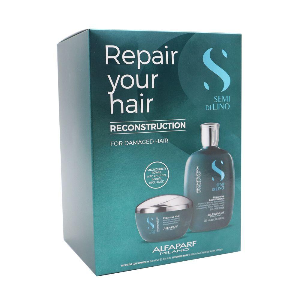Kit pelo dañado reconstrucción shampoo mascara toalla Alfaparf-5