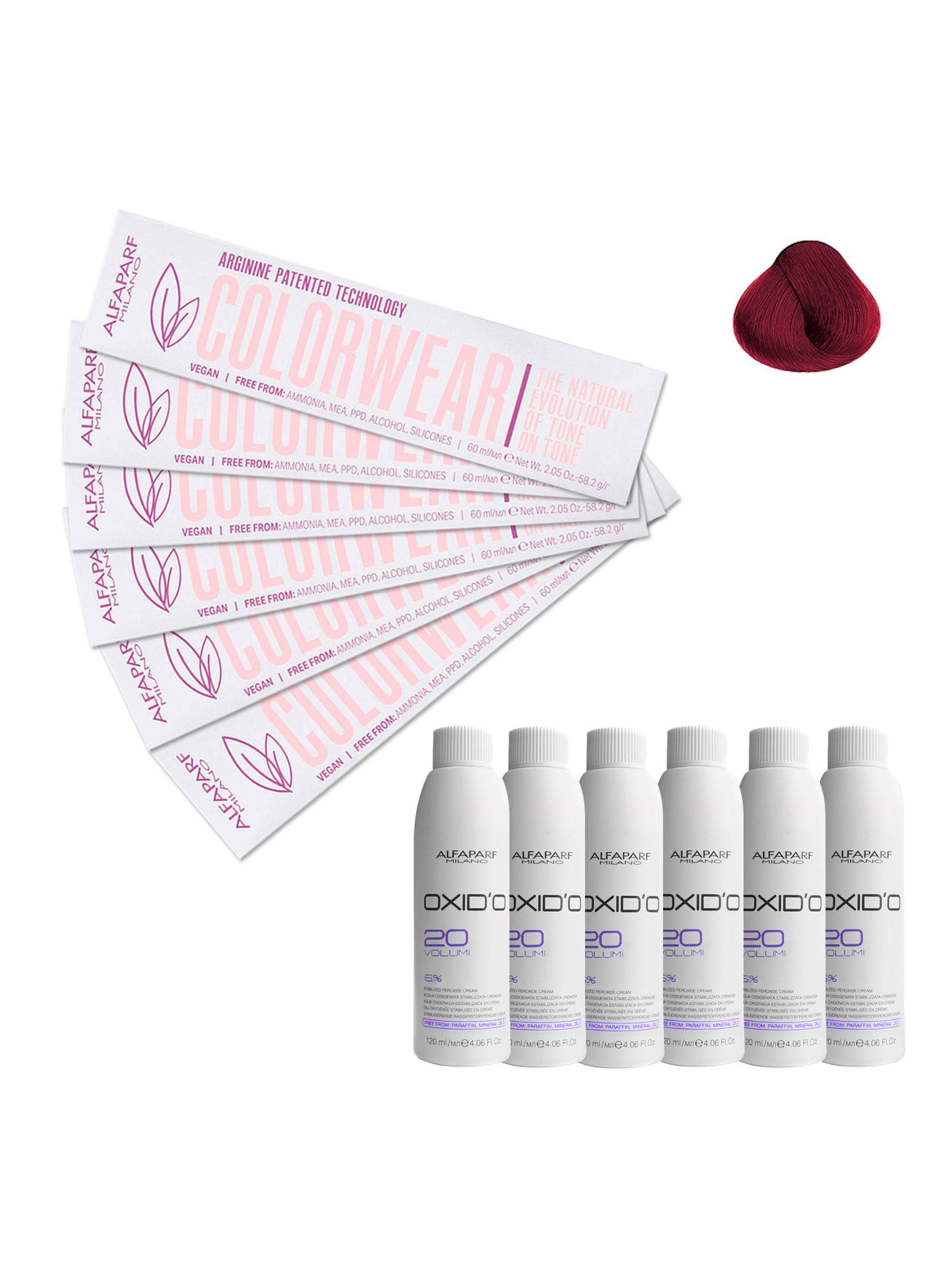 Kit 6 Tintura Vegana ColorWear N°6.66 Alfaparf + 6 agua 20V-0