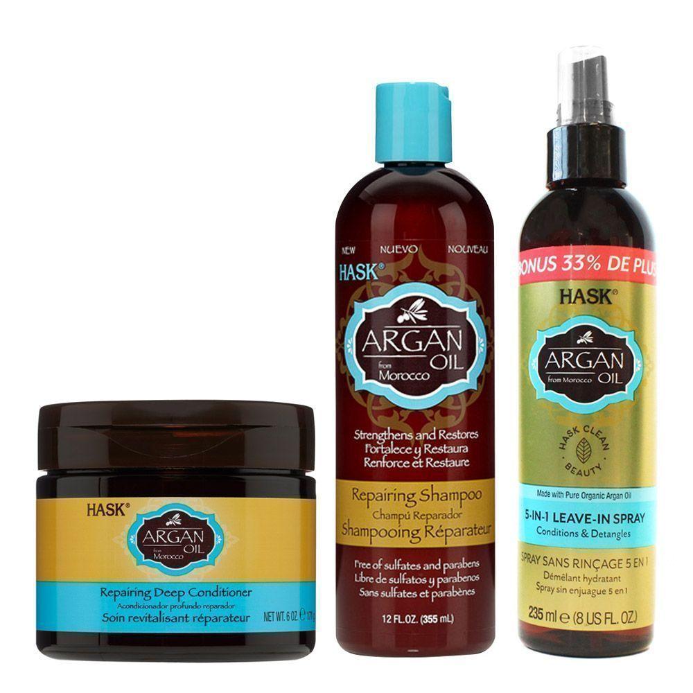 Shampoo + Crema + Protector térmico 5 en 1 Hask Argán-0