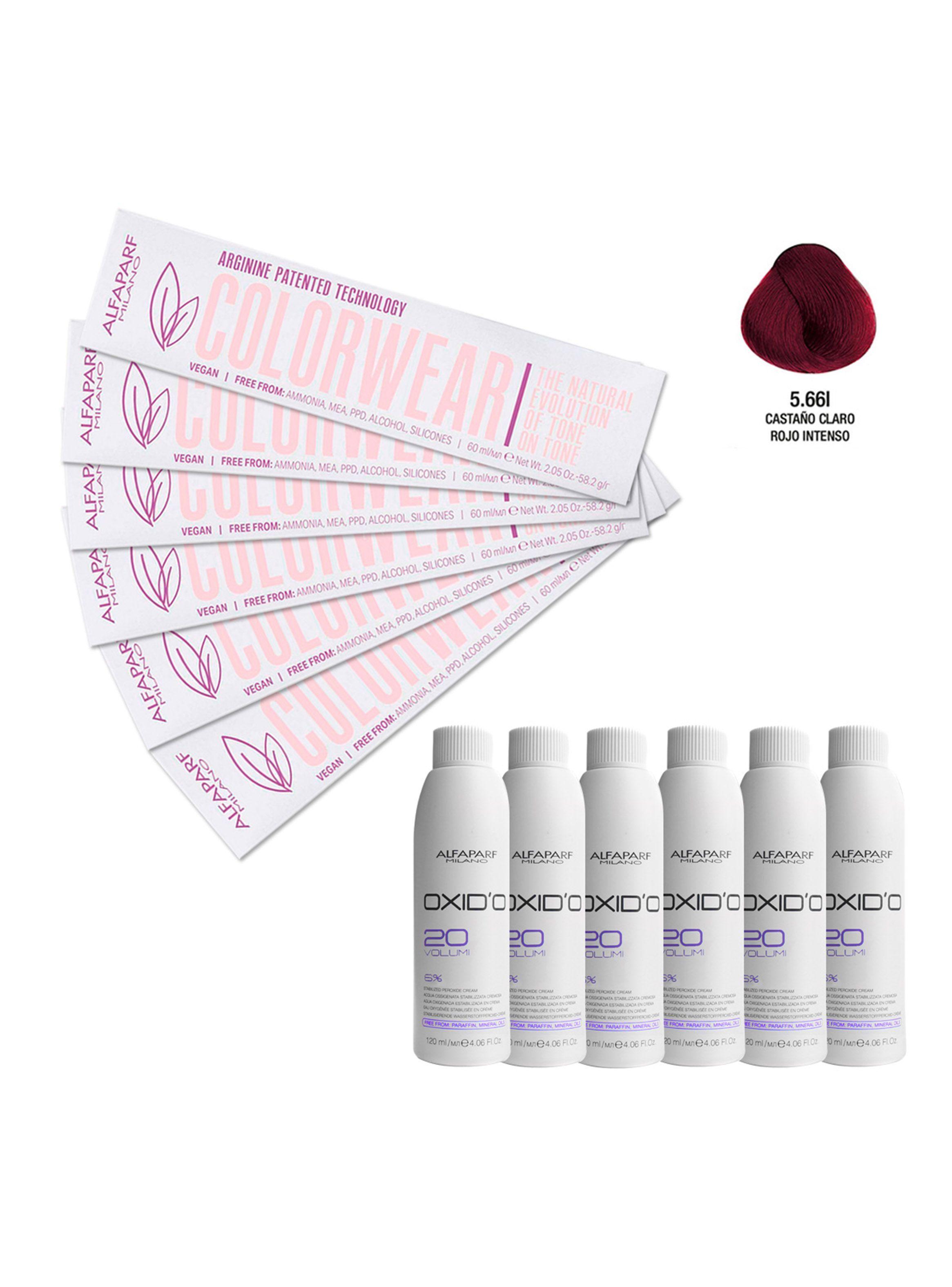 Kit 6 Tintura Vegana ColorWear N°5.66I Alfaparf + 6 agua 20V-1
