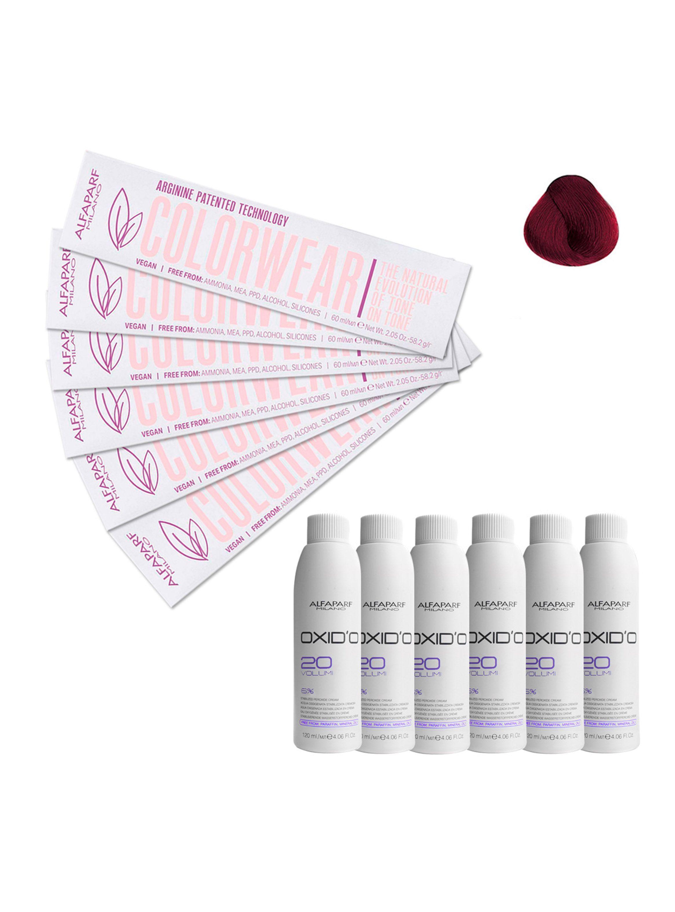 Kit 6 Tintura Vegana ColorWear N°5.66I Alfaparf + 6 agua 20V-0