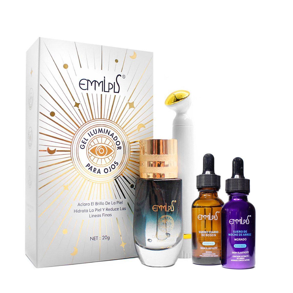 Serum facial día y noche + gel ojeras + masajeador facial-0