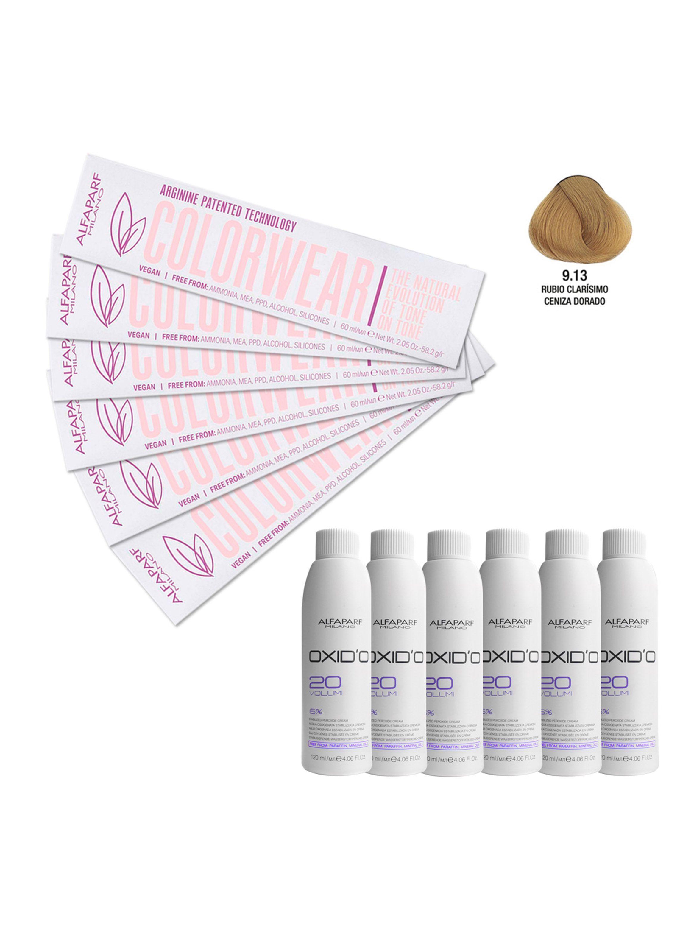Kit 6 Tintura Vegana Color Wear N°9.13 Alfaparf + 6 agua 20V-1