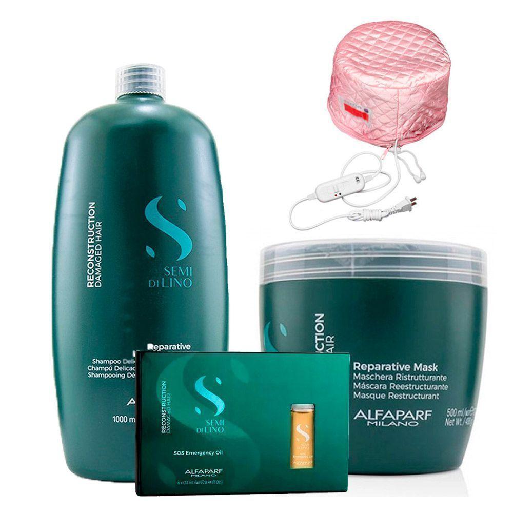 Shampoo mask ampollas SOS reconstrucción Alfaparf y gorro-0