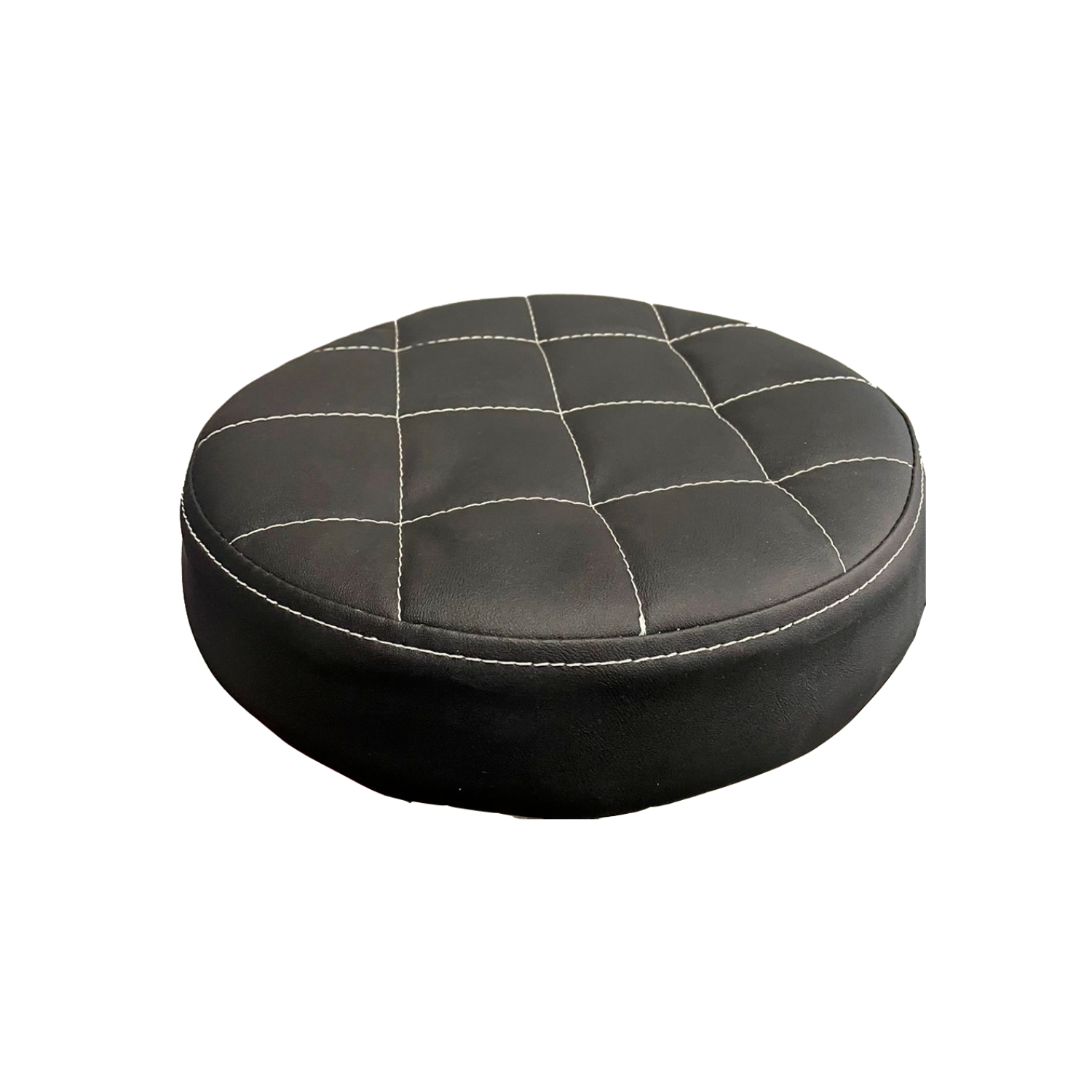 Taburete negro redondo ajustable acolchado con ruedas-1