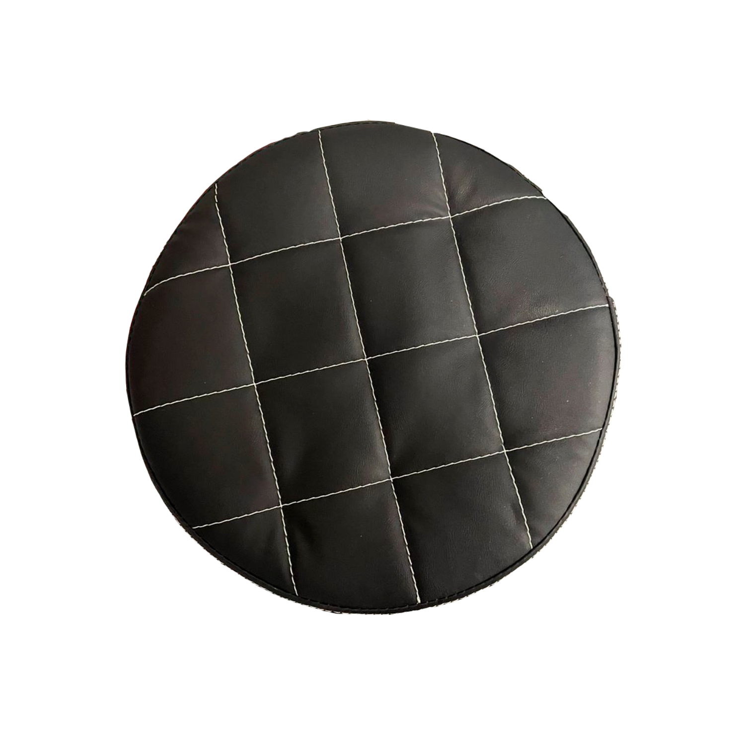 Taburete negro redondo ajustable acolchado con ruedas-2