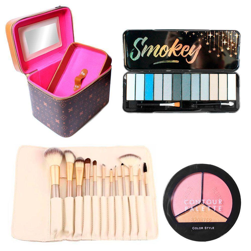 Kit maletín ecocuero maquillaje brochas paleta contorno CVL-0