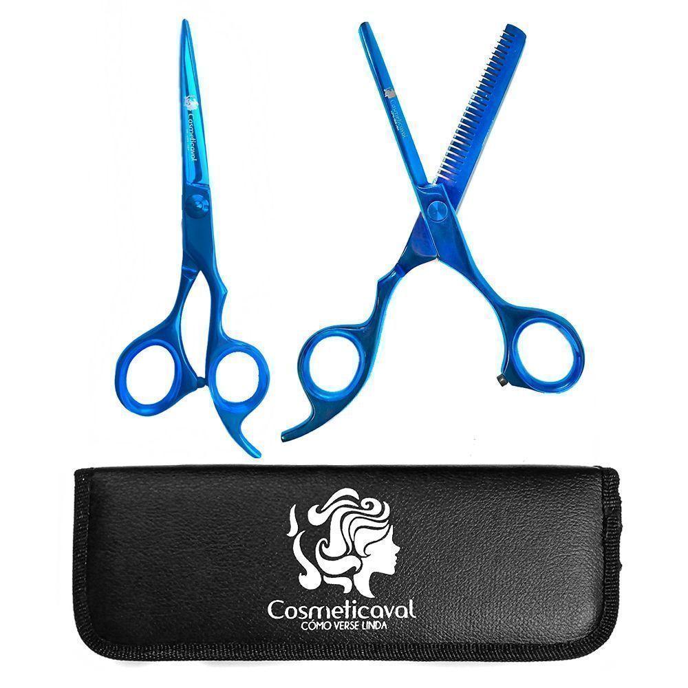 Kit tijeras peluquería entresacadora más Tijera microdentada de acero Japonés Cosmeticaval-0