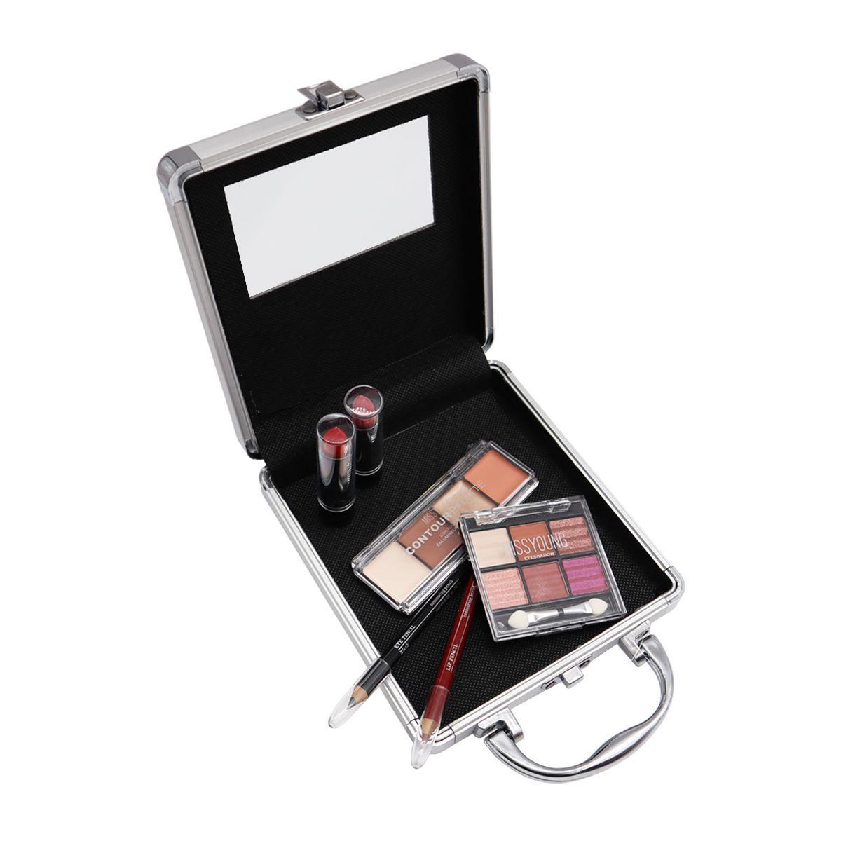 Maleta de maquillaje sombras labial y contorno con espejo-0