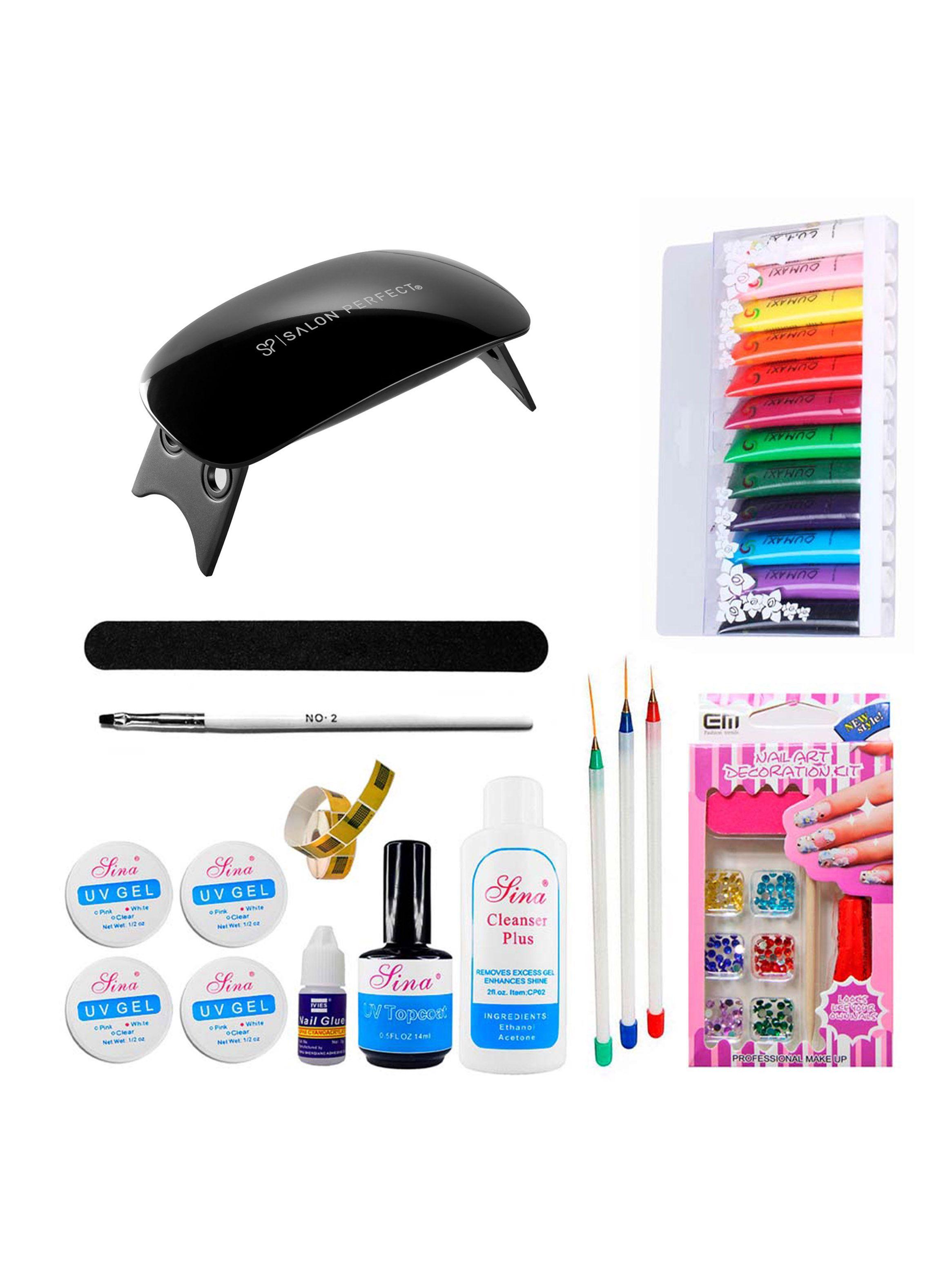Kit uñas gel lámpara uv pinturas acrílicas y cristales + pegamento-0