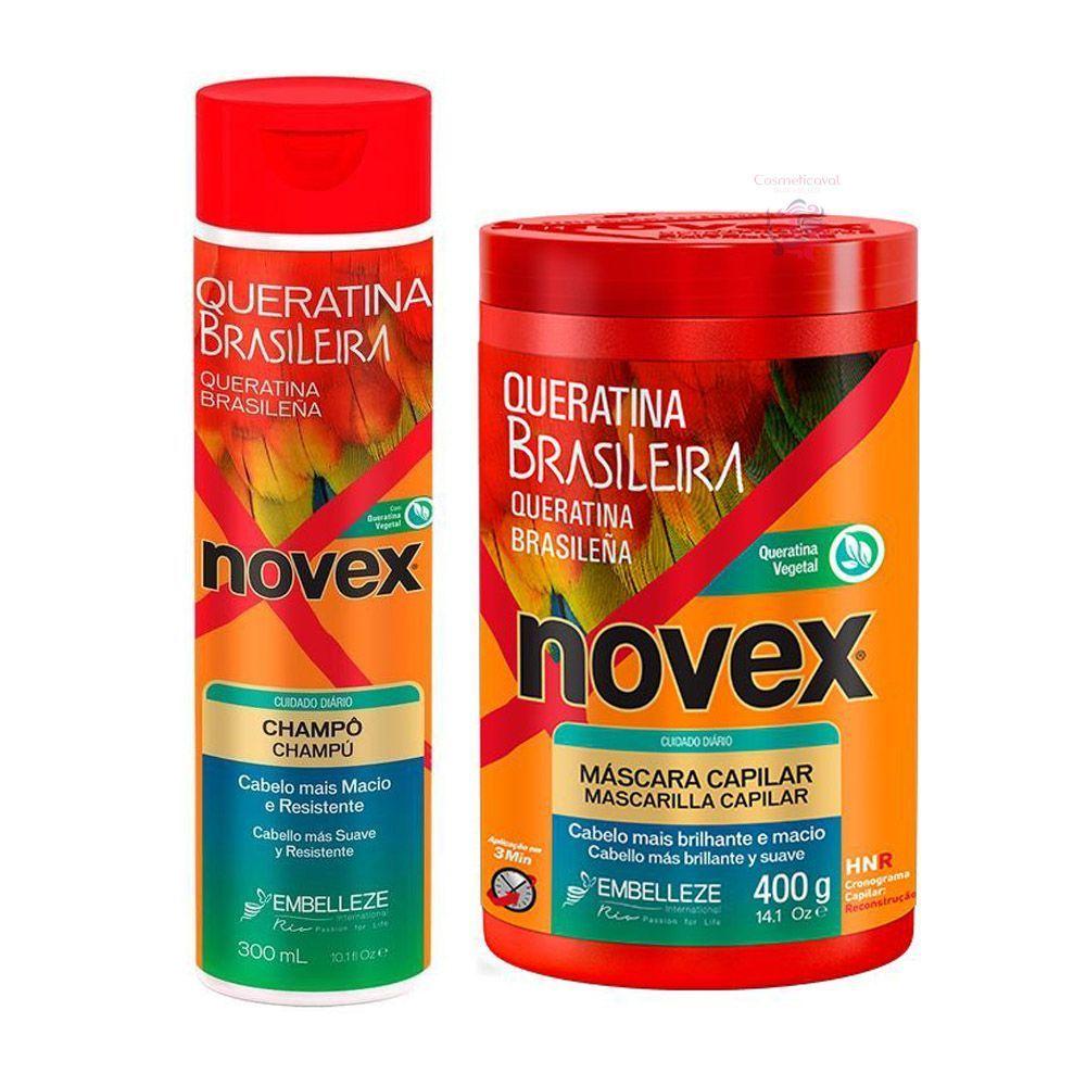 Kit Queratina Brasileña Pelo Muy Dañado Shampoo +crema Novex-0