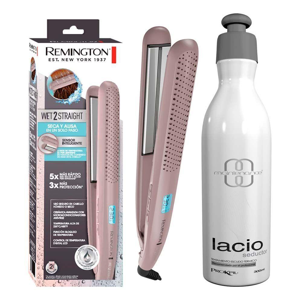 Kit plancha 2 en 1 alisa húmedo seco Remington protector térmico sin frizz-0