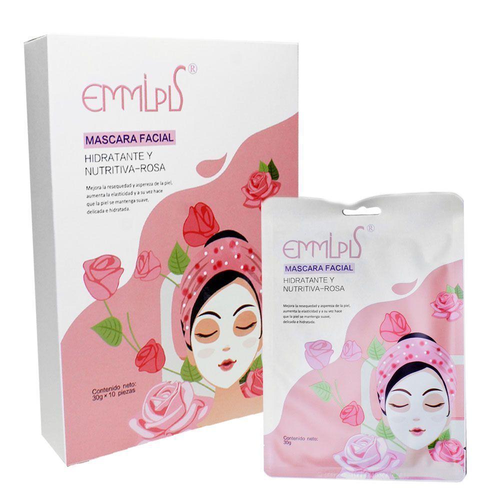Caja 10 máscaras faciales hidratantes nutritivas rosa Cvl-1