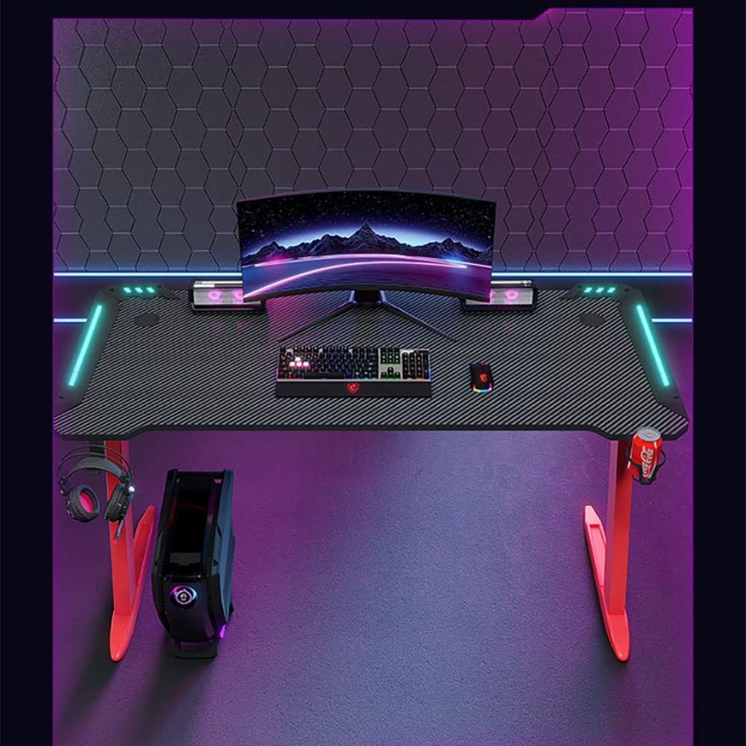 Escritorio Gamer Profesional 140x60x74cm Mesa Con Luces RGB-2