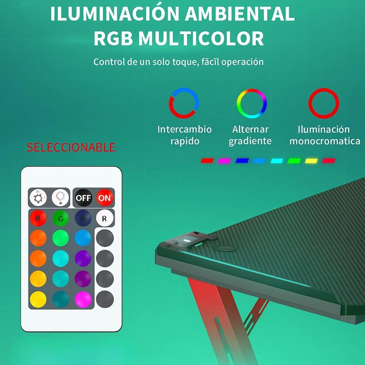 Escritorio Gamer Profesional 140x60x74cm Mesa Con Luces RGB-4