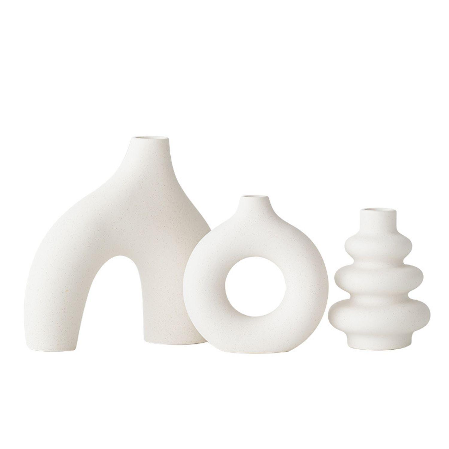 Juego de Jarrones de Cerámica Blanca de Tres Piezas -0