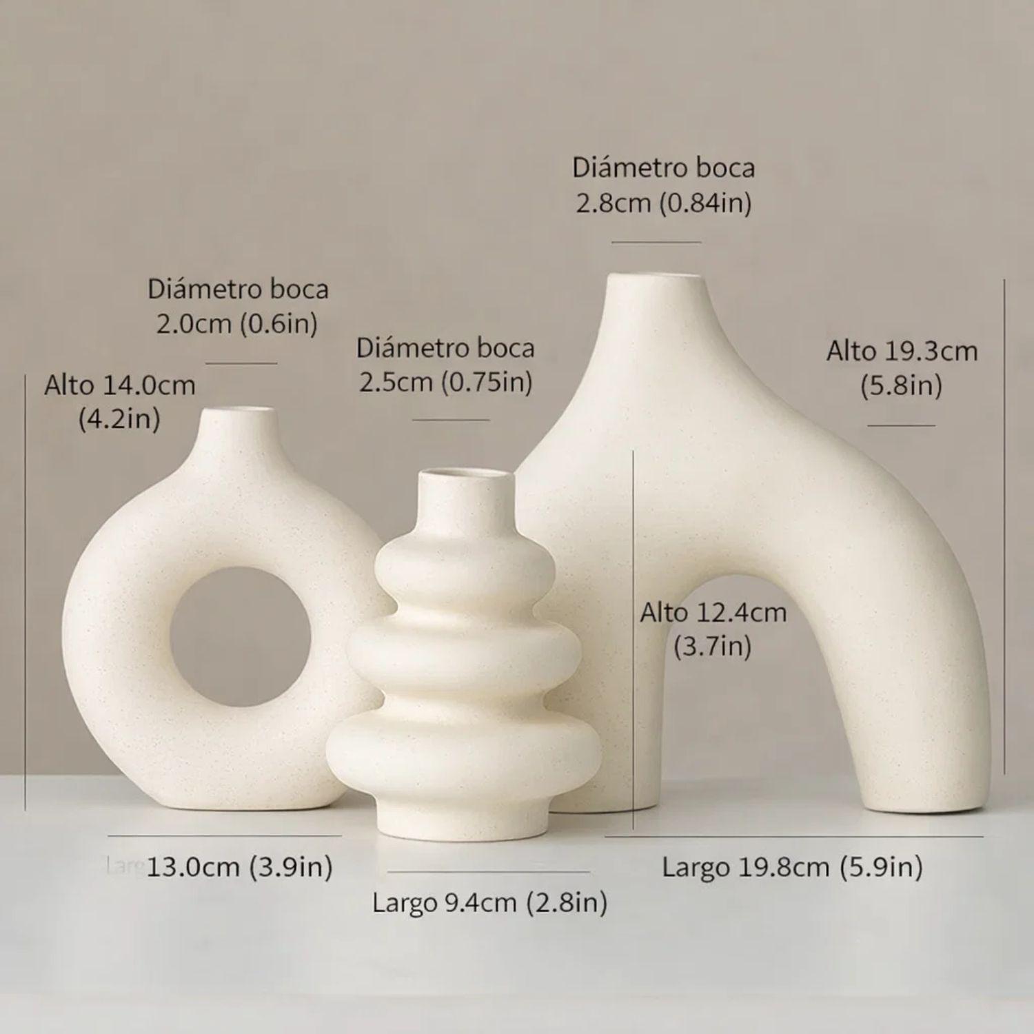 Juego de Jarrones de Cerámica Blanca de Tres Piezas -4
