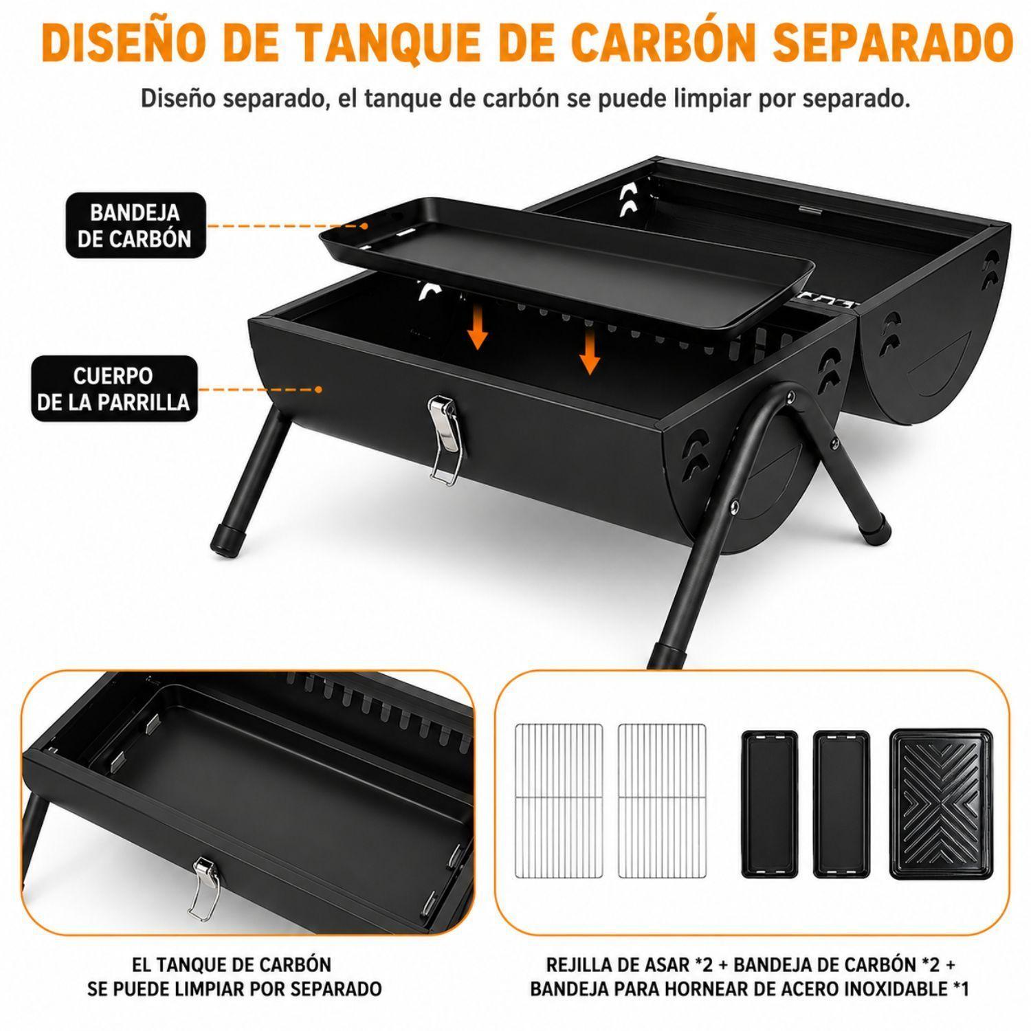 Parrilla Carbón De Mesa 2 En 1 Con Plancha Para Hornear -4