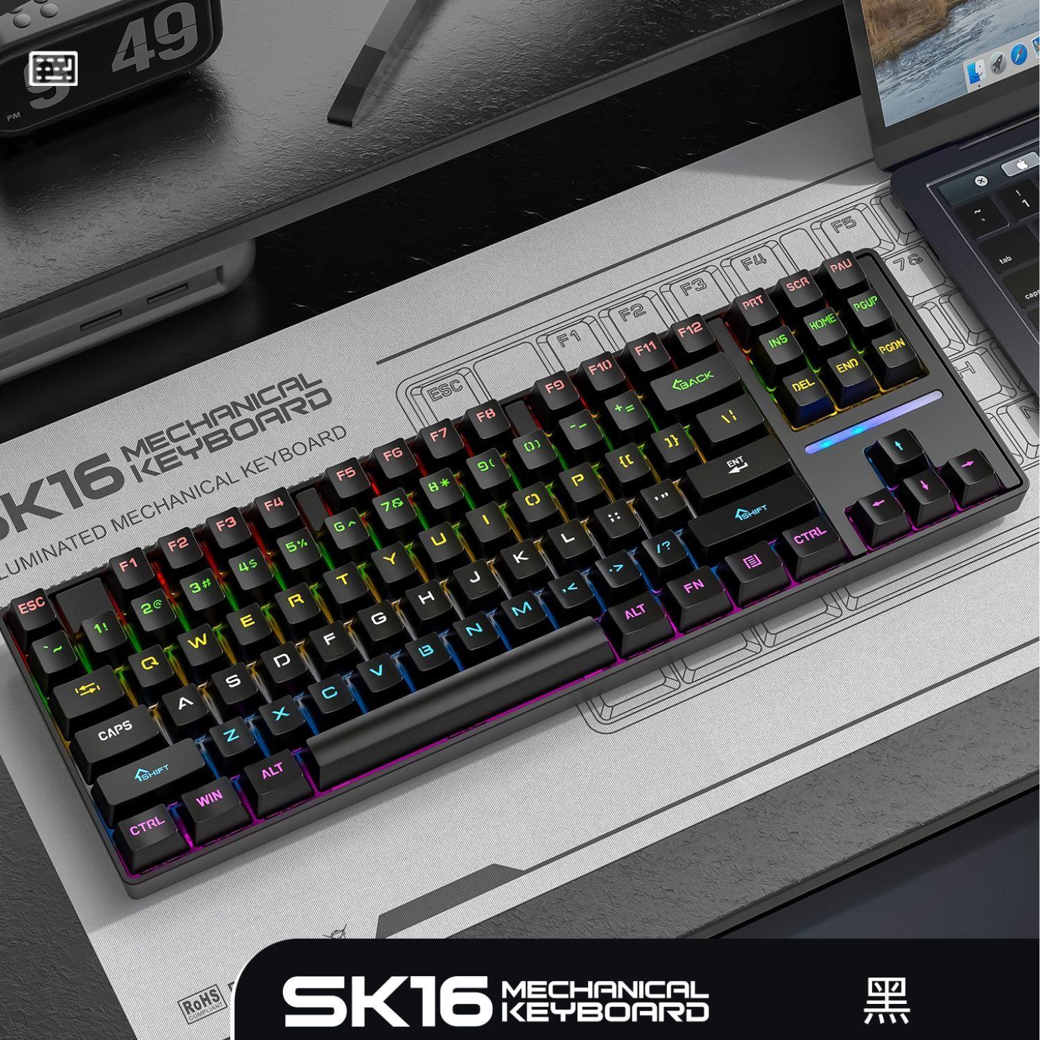 Teclado Gamer SK16 QWERTY Con Luz RGB 87 Teclas Mecanico-3