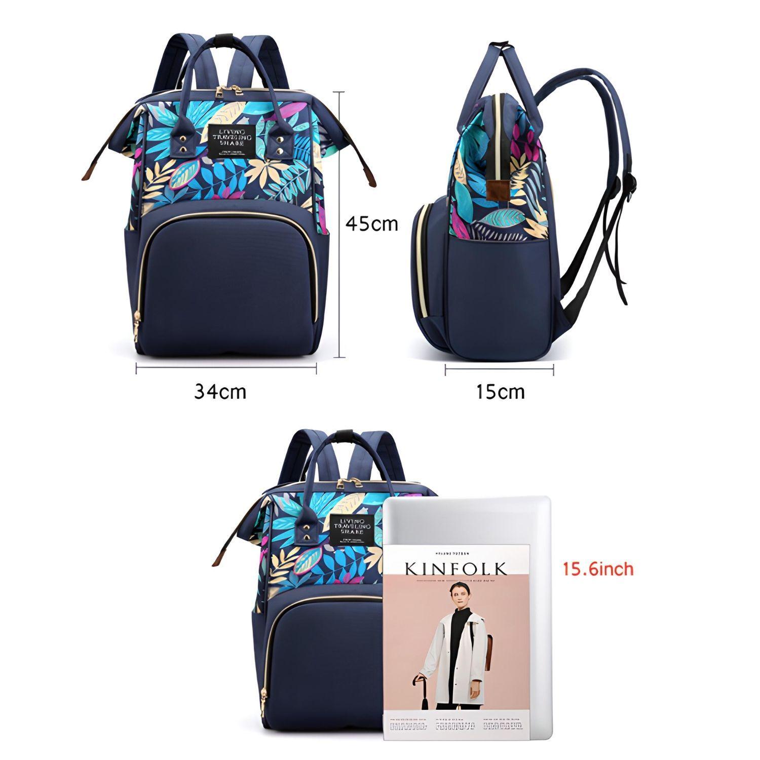 Mochila Maternal Con Bolsillo Delantero Estampado En Hojas-5