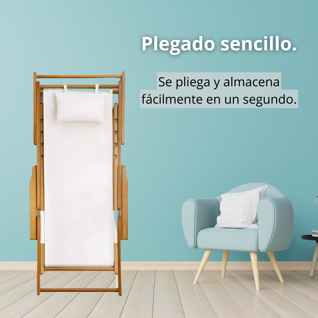 Silla De Playa Reposera Plegable De Lona Y Madera Exteriores-2