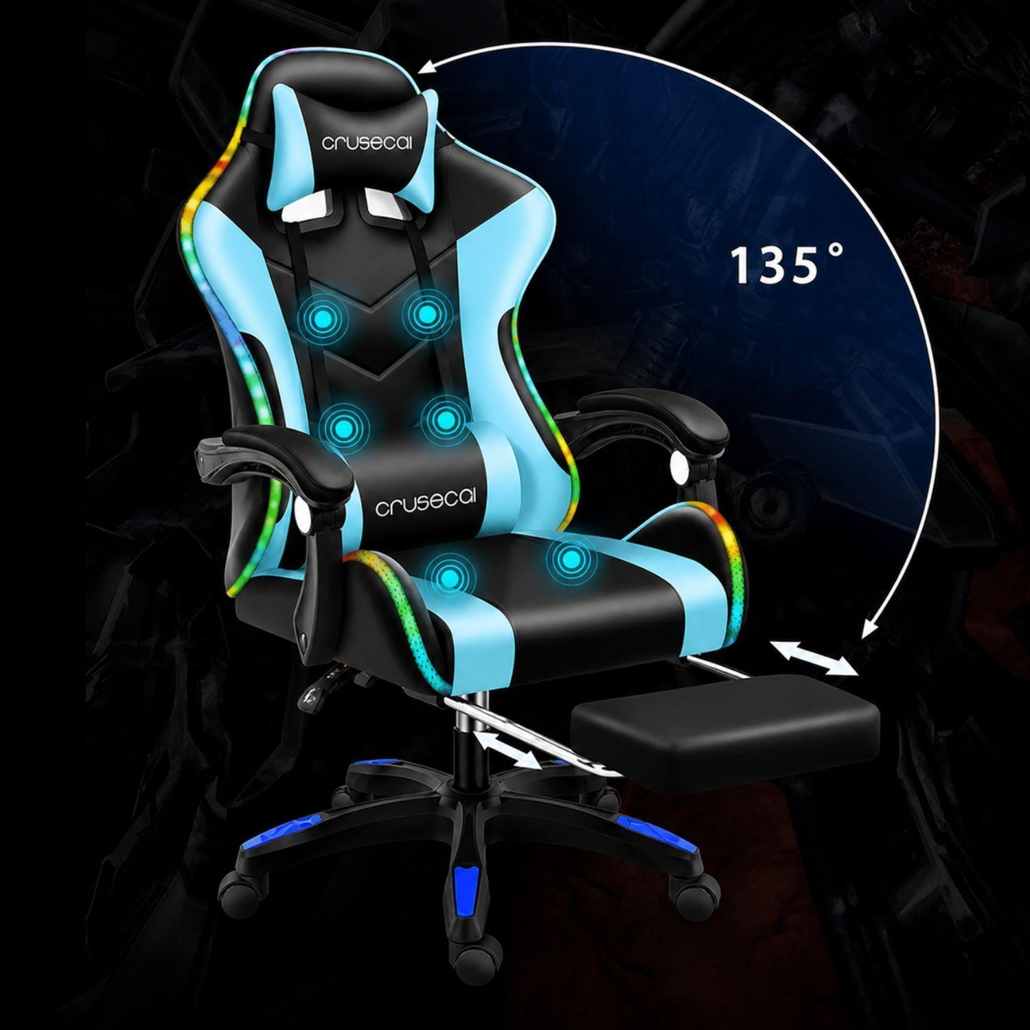 Silla Gamer Con Luz Rgb Reposapiés Y Masajeador Reclinable-2