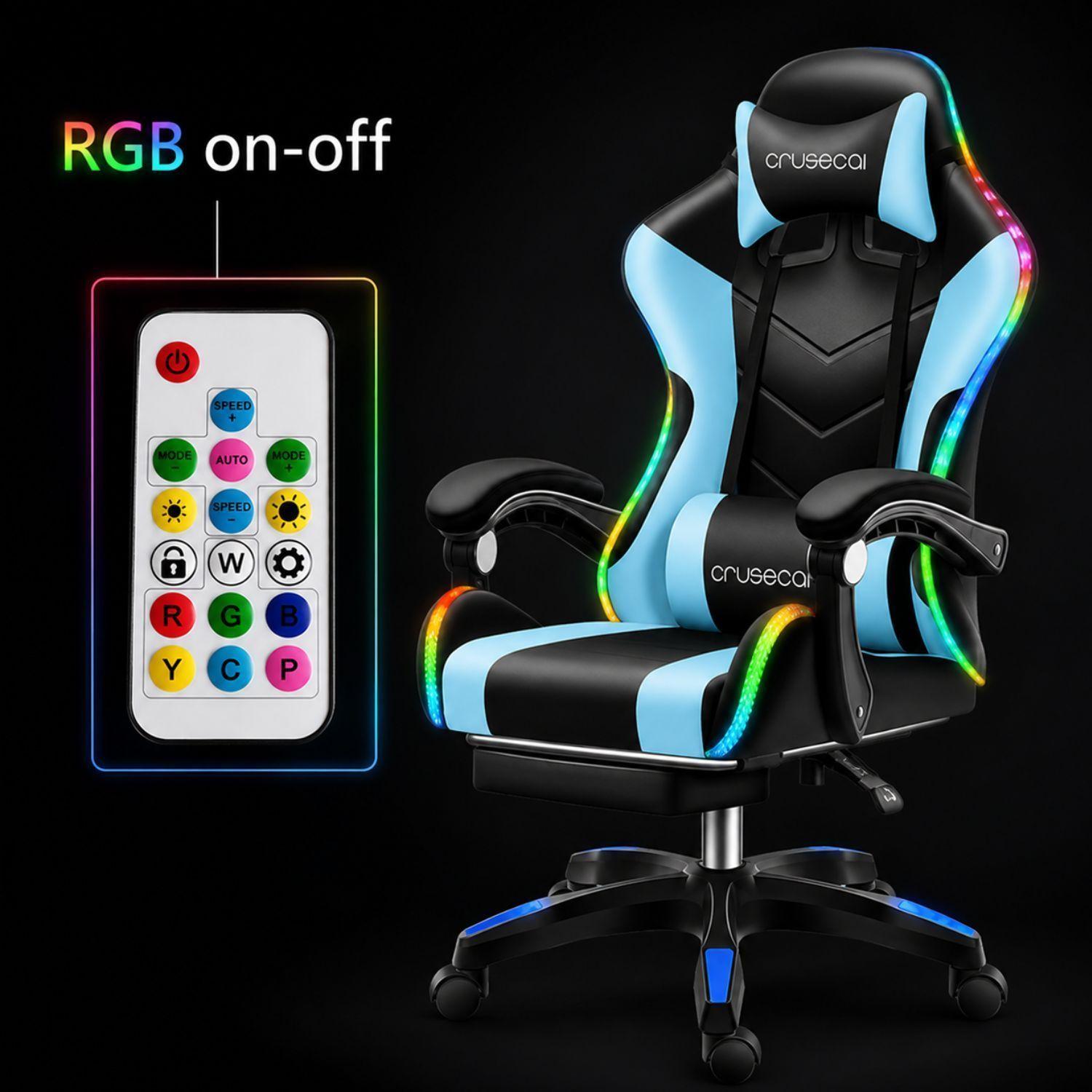 Silla Gamer Con Luz Rgb Reposapiés Y Masajeador Reclinable-3