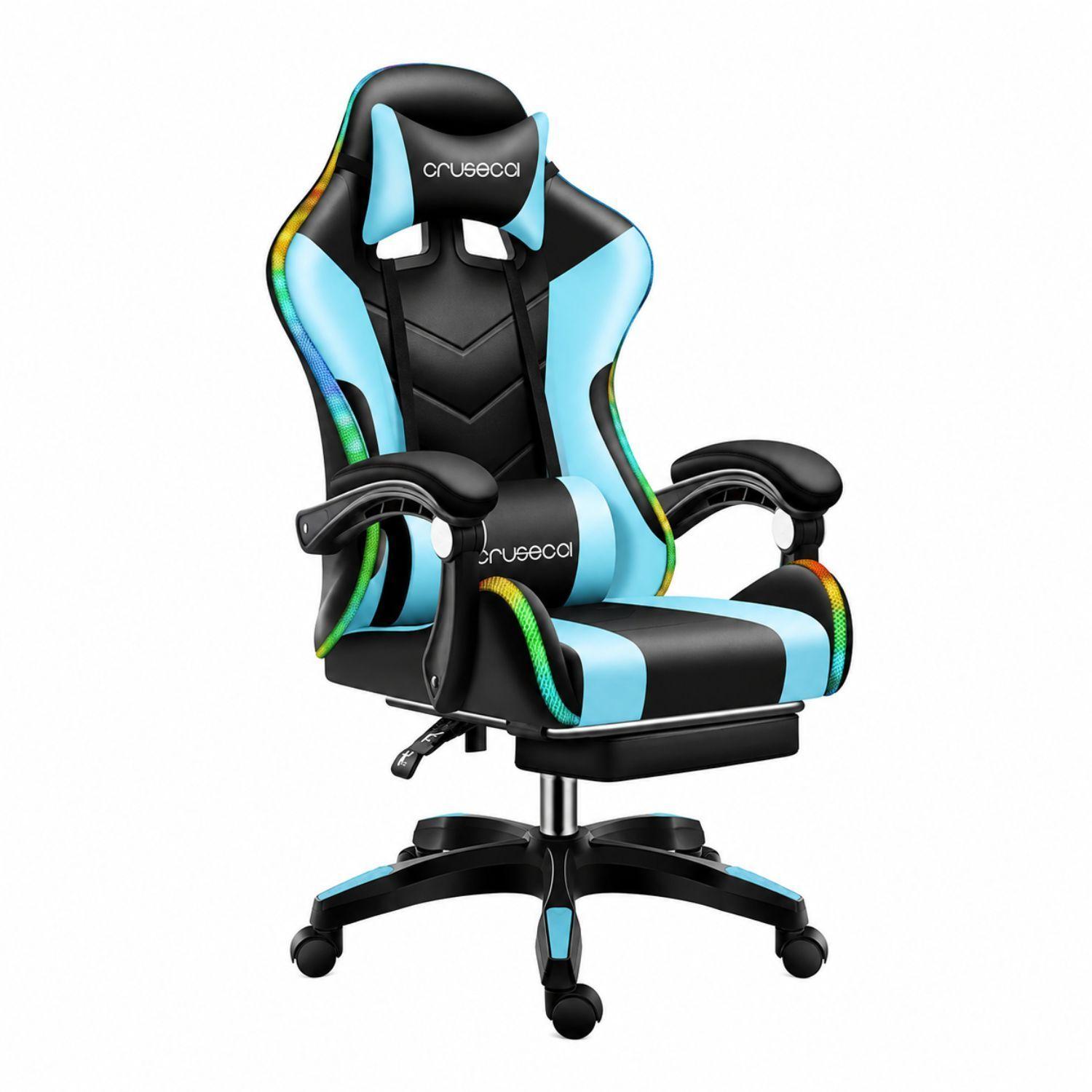 Silla Gamer Con Luz Rgb Reposapiés Y Masajeador Reclinable-0