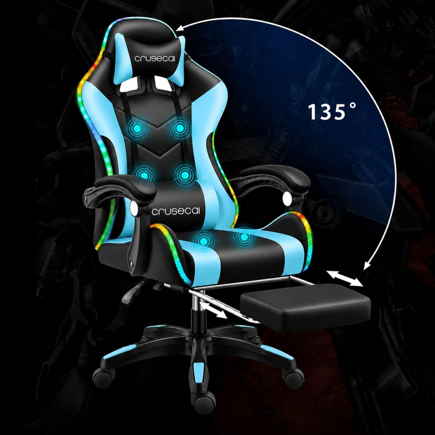 Silla Gamer Con Luz Rgb Reposapiés Y Masajeador Reclinable-1