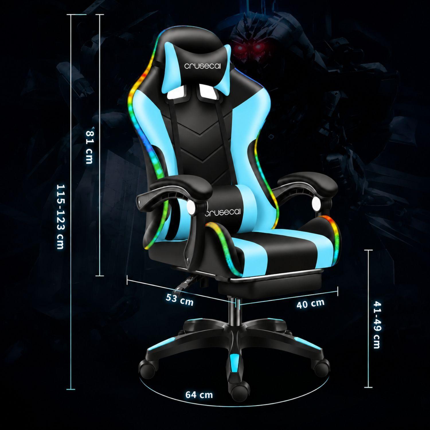 Silla Gamer Con Luz Rgb Reposapiés Y Masajeador Reclinable-2