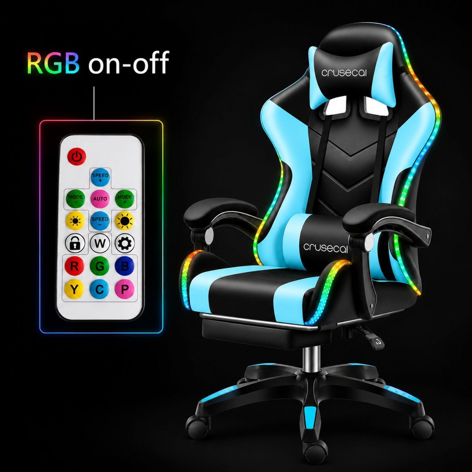 Silla Gamer Con Luz Rgb Reposapiés Y Masajeador Reclinable-3