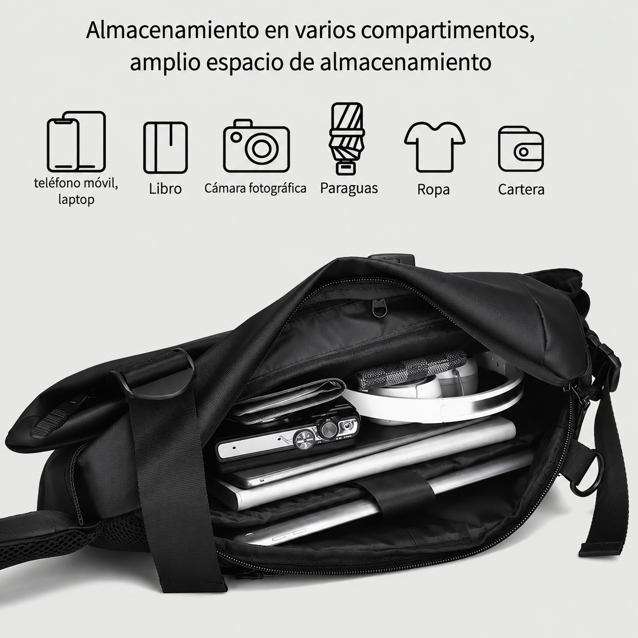 Mochila Cruzada Multiuso Bolso De Hombro Con USB-6