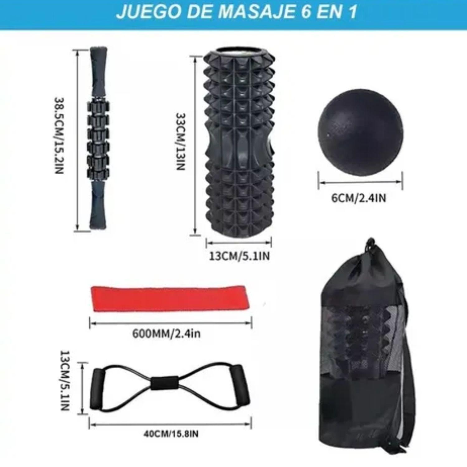 Rodillo Masaje Muscular Kit 6 Piezas Yoga Pilates Elongacion-1