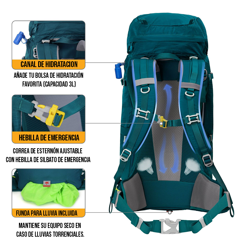 Mochila de Senderismo 65L Montañismo Impermeable y Liviana-1