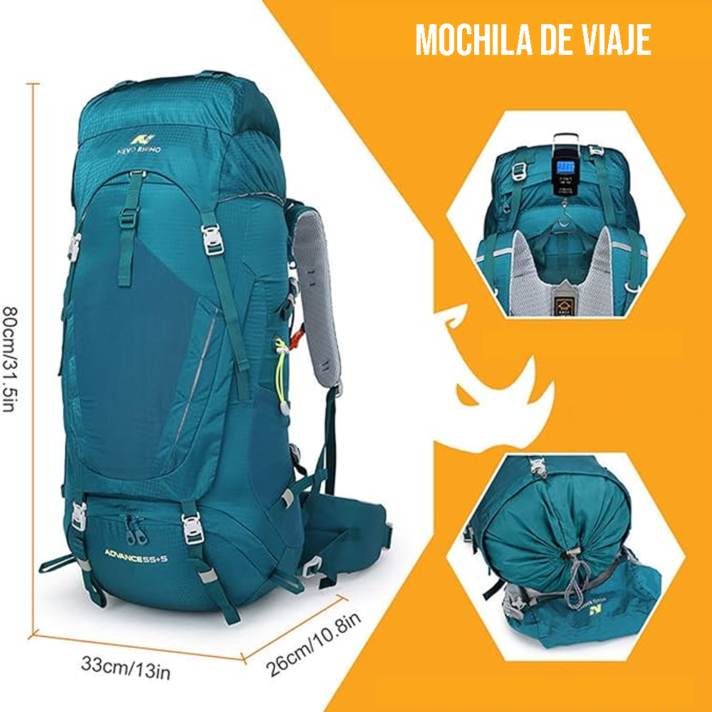 Mochila de Senderismo 65L Montañismo Impermeable y Liviana-2