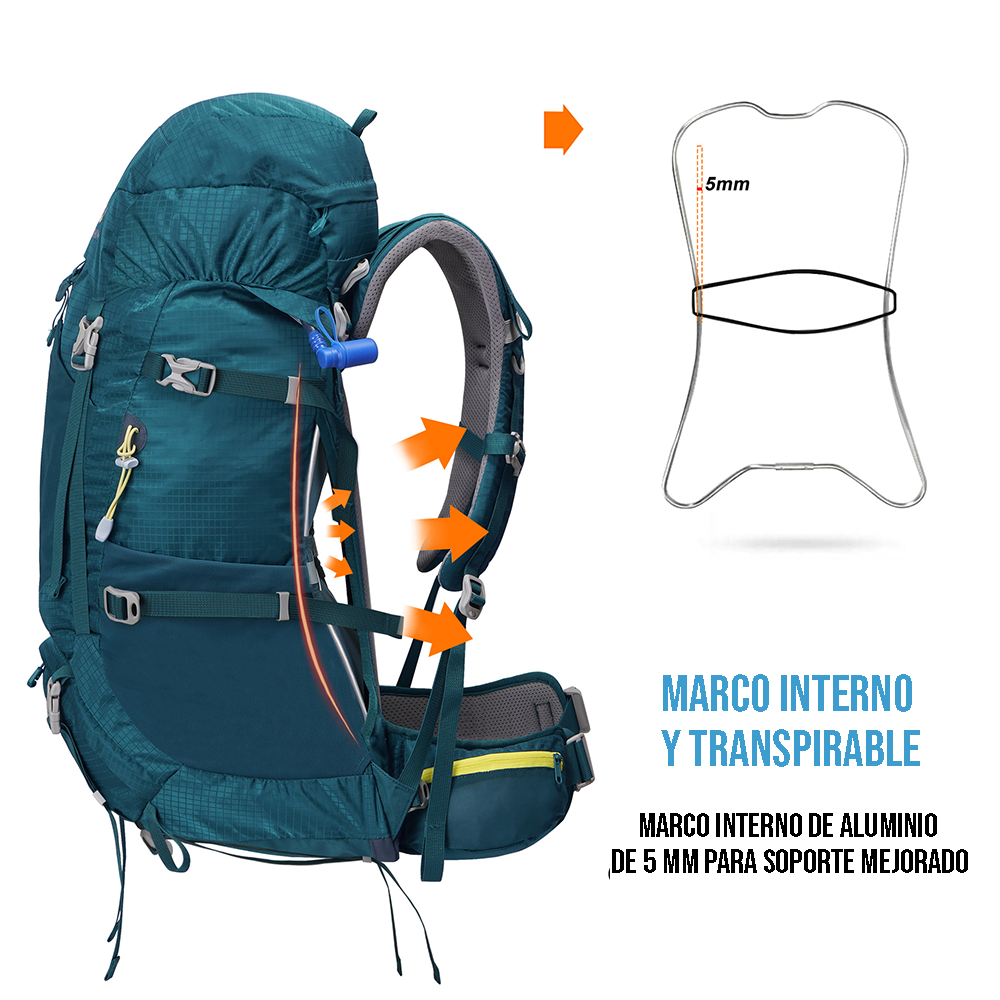 Mochila de Senderismo 65L Montañismo Impermeable y Liviana-3